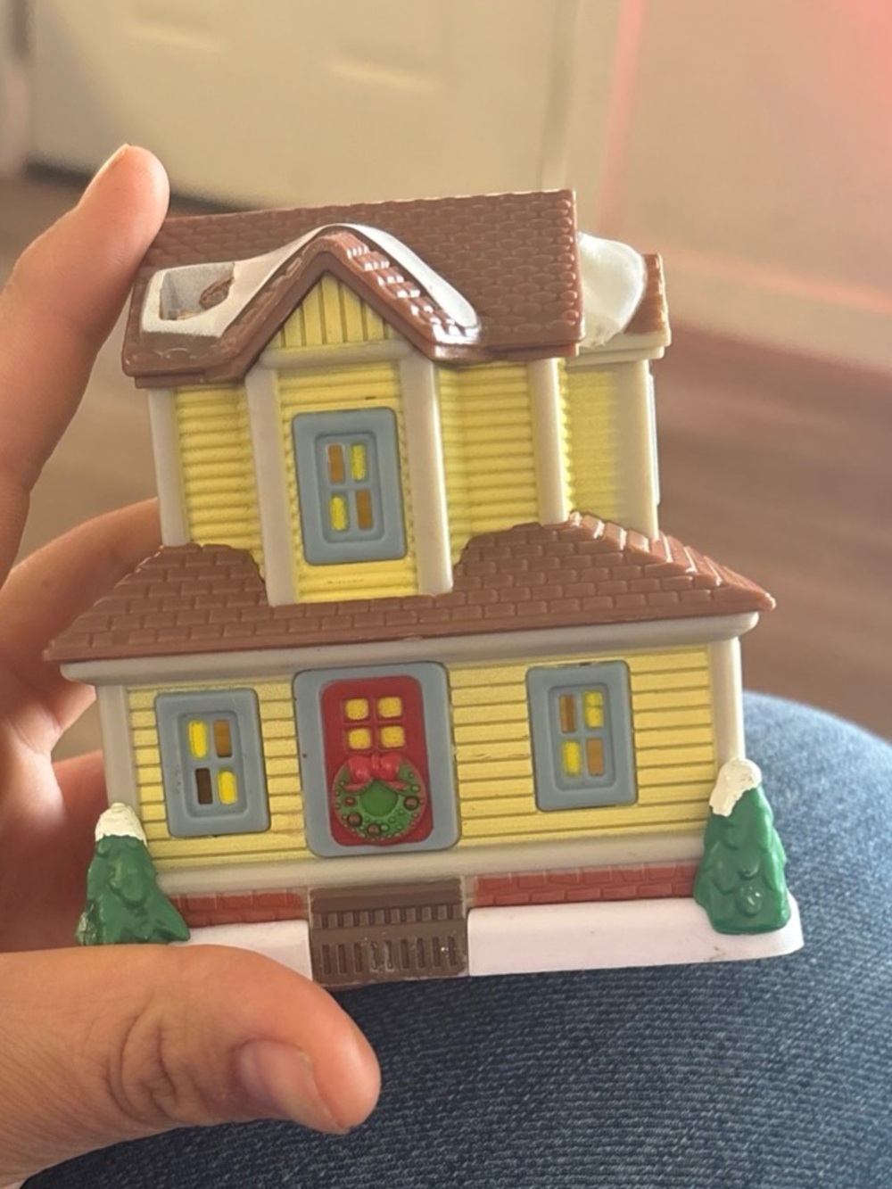 Miniature Yellow Holiday House Figurine